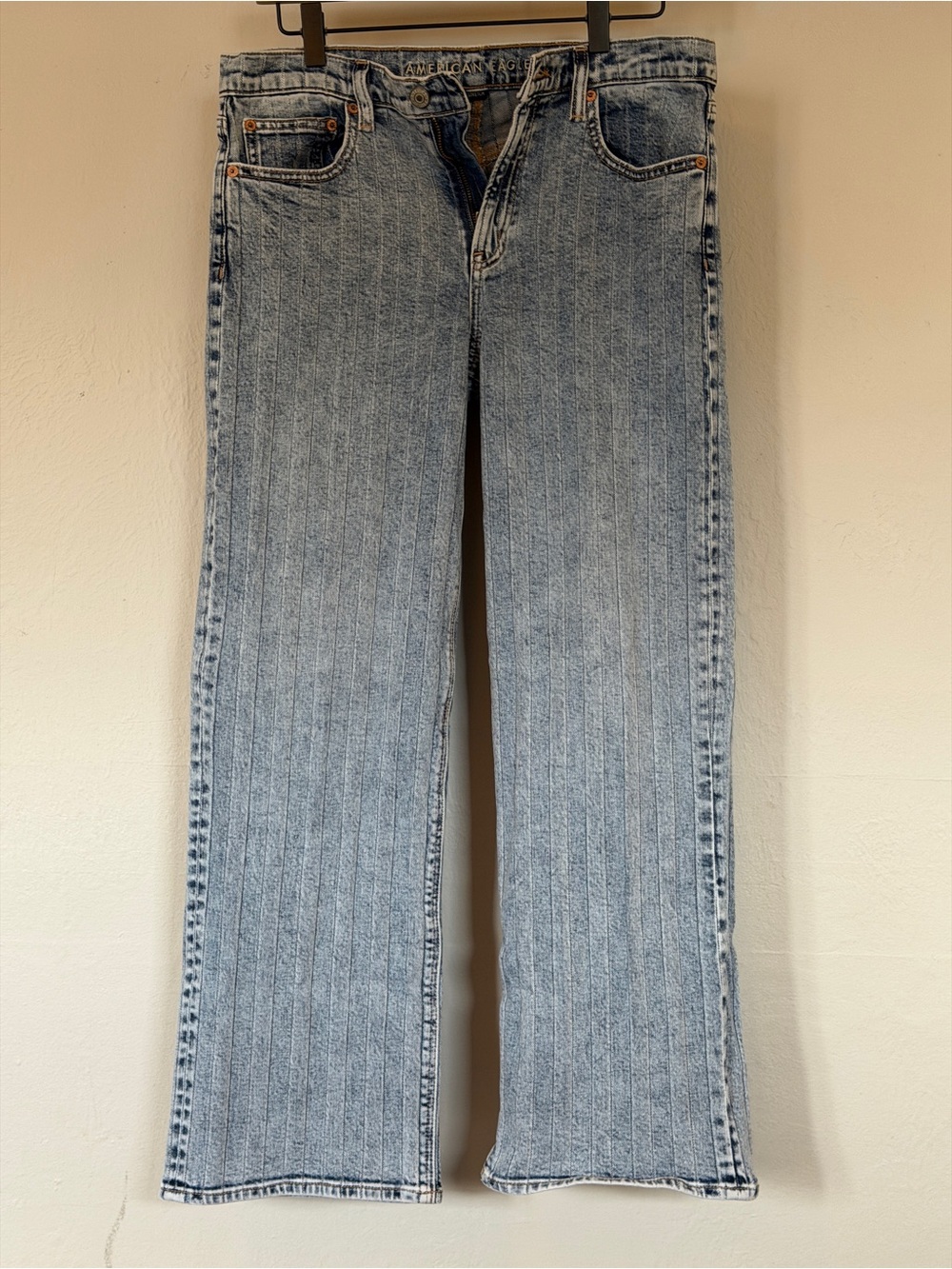 American Eagle Outfitters Light Wash Vertical-Texture Flare Jeans